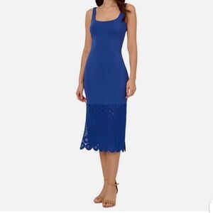 Cobalt Blue Sleeveless Midi Dress with Crochet Hem
